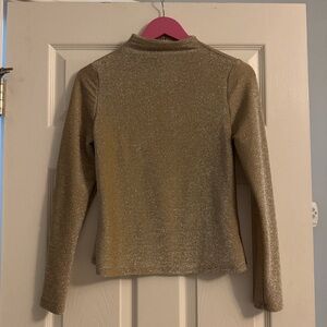 Haute Monde gold shimmery mock neck long sleeve top